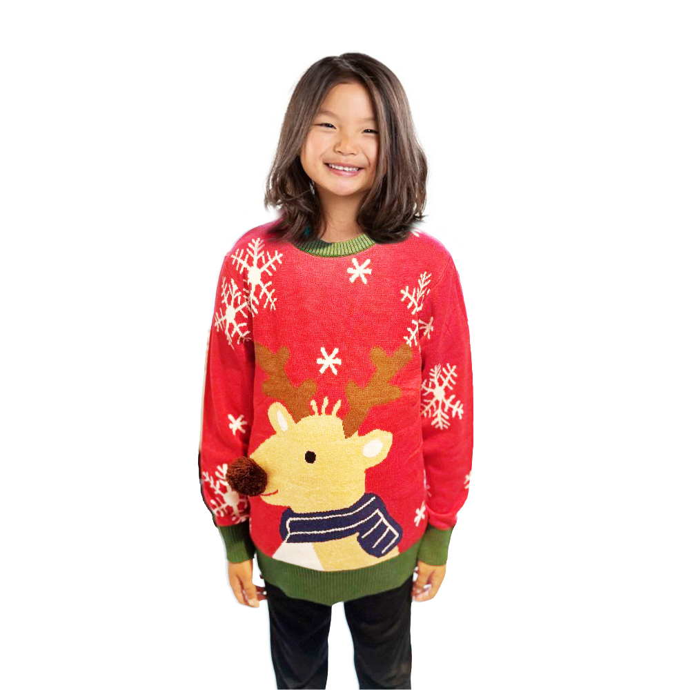 Girl Reindeer Sweater With a Pompom