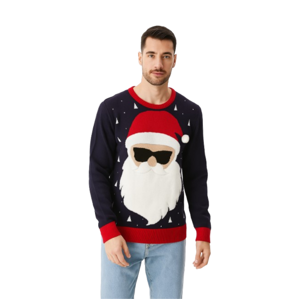 Smart Santa in Shades Sweater with Pom pom