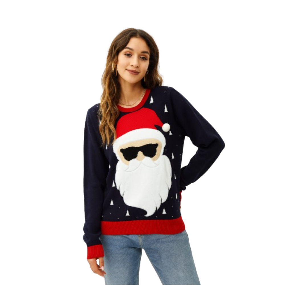 Smart Santa in Shades Sweater with Pom pom