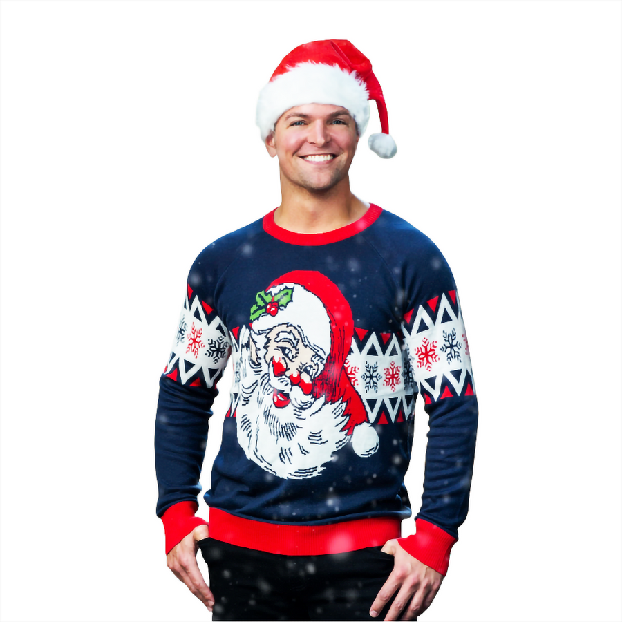 Men's Ugly Christmas Sweater Pullover Ribbed Knit Cropped Knitted Santa Claus Crew Neck main image 1